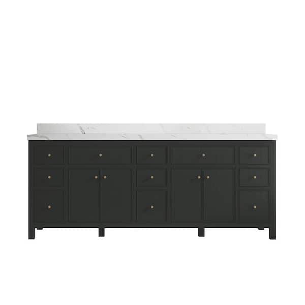 Willow Collections Sonoma 84 in. W x 22 in. D x 36 in. H Double Sink Bath Vanity in Black Top with 2 in. Calacatta Qt. Top