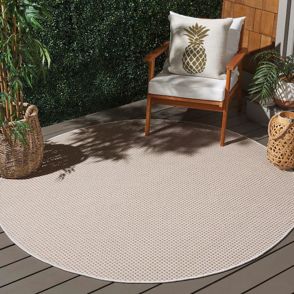Sisal All-Weather Ivory/Natural 7 ft. x 7 ft. Solid Woven Geometric Round Indoor/Outdoor Area Rug