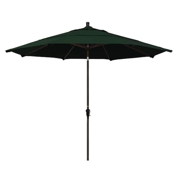 California Umbrella 11 ft. Bronze Aluminum Market Auto Tilt Patio Umbrella in Hunter Green Pacifica