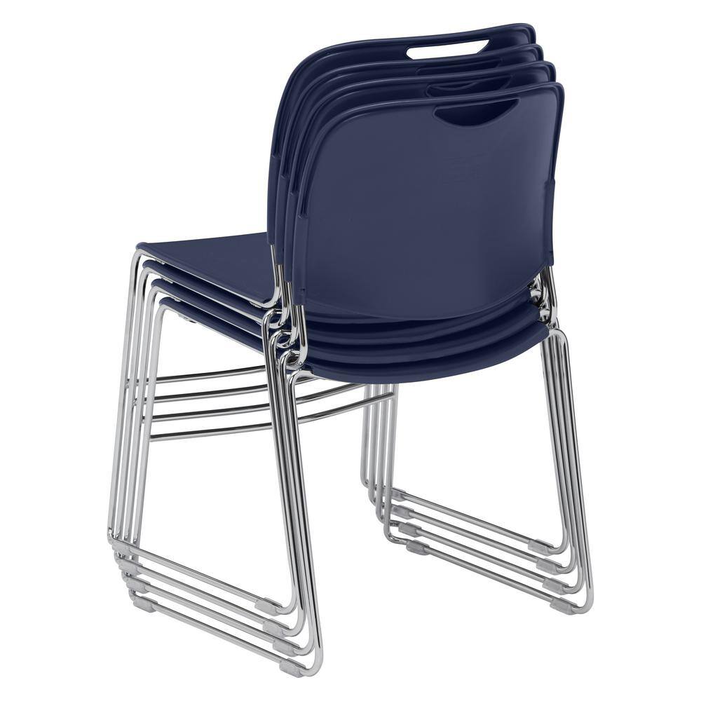 Navy Blue Armless Metal Stacking Chair