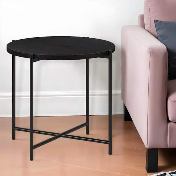 HomeRoots 23.63 in. Black Round MDF End Table
