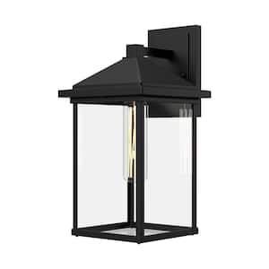 Larchmont 6 in. 1-Light 60-Watt Clear Glass/Textured Black Outdoor Hardwired Wall Sconce