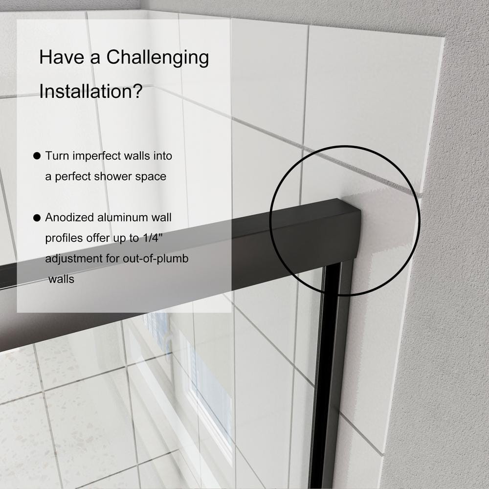 Black Framed Double Sliding Tub Door with Clear Tempered Glass