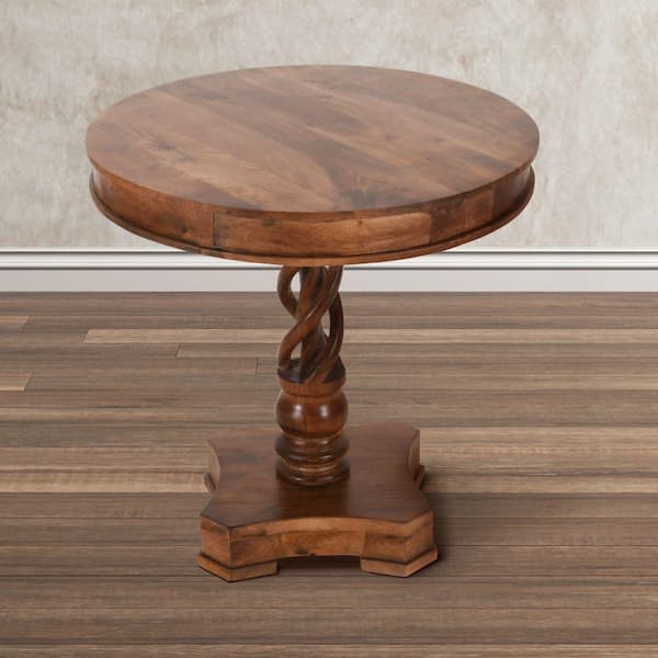 THE URBAN PORT 30 in. W Walnut Brown Round Mango Wood Table with