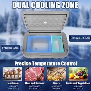 42 QT Portable Car Refrigerator -4°F to 50°F Dual-Zone Car Chest Cooler in Gray