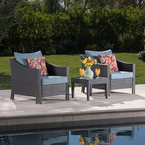 Antibes Gray 3-Piece Plastic Patio Conversation Set with Teal Cushions