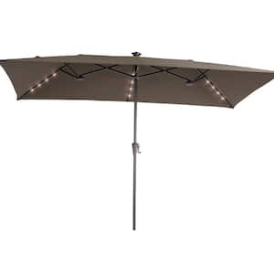 11 x 7 ft. Steel Solar-powered Double-Sided Market Patio Umbrella with Canopy Outdoor Table Umbrella in Taupe