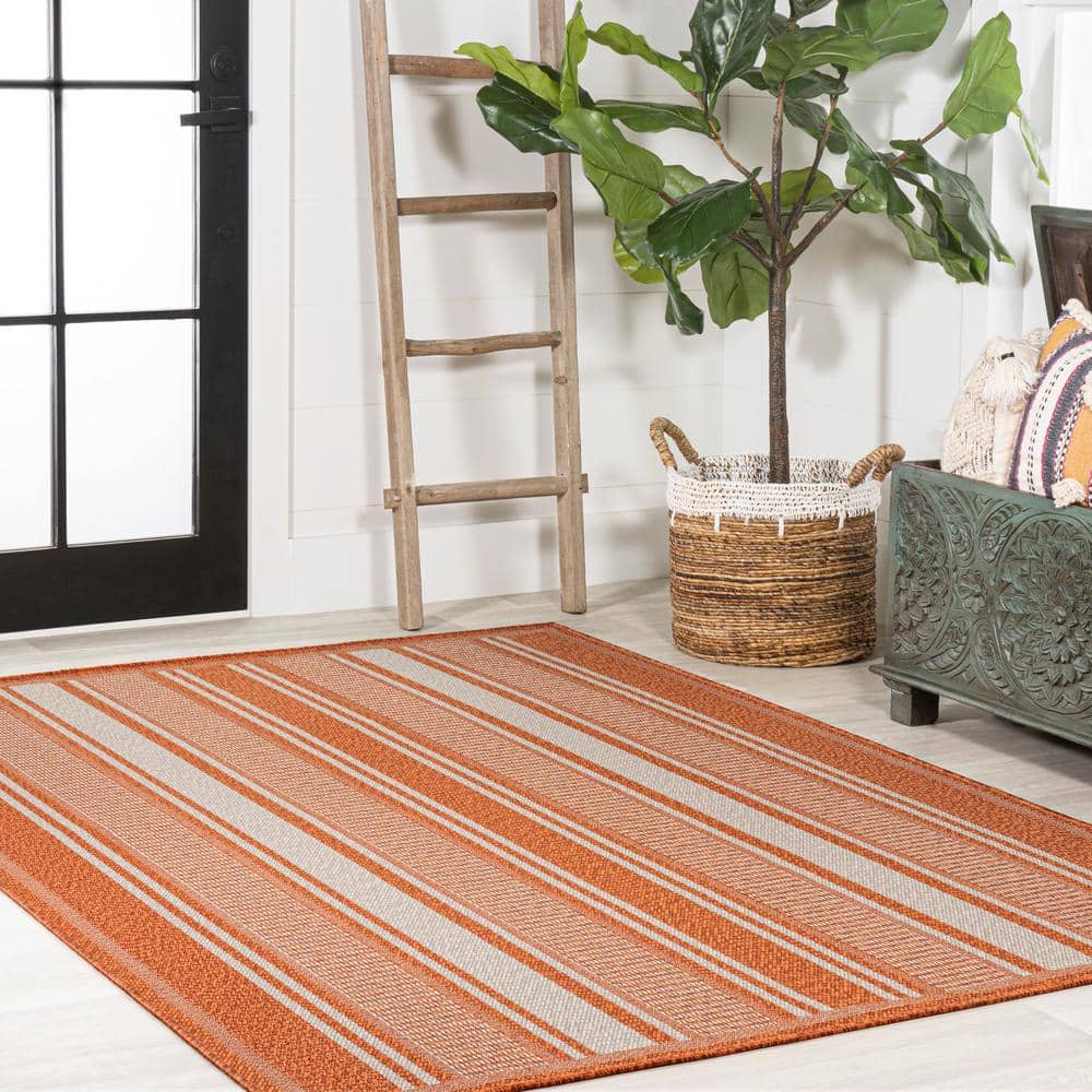 Haynes 3' x 5' Orange and Cream Synthetic Stripe Area Rug