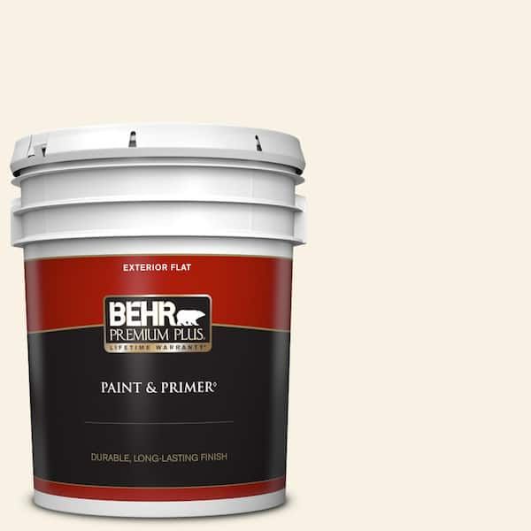 BEHR PREMIUM PLUS 5 gal. #YL-W09 Spun Cotton Flat Exterior Paint & Primer