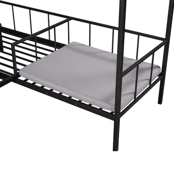 Seafuloy 79 in. W Black Metal Frame Twin Platform Bed with Seating