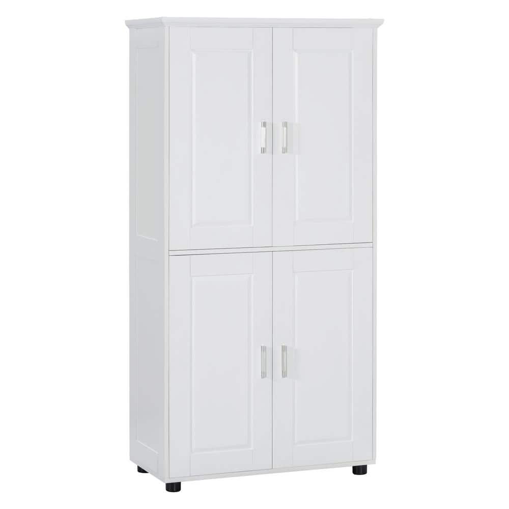 31.29 in. W x 15.64 in. D x 62.28 in. H White MDF Freestanding Linen Cabinet with Adjustable Shelves