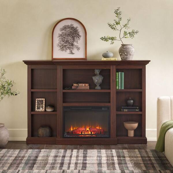 Reviews for Welwick Designs Traditional 70 in. Freestanding Wood Mantel Electric Fireplace with ...