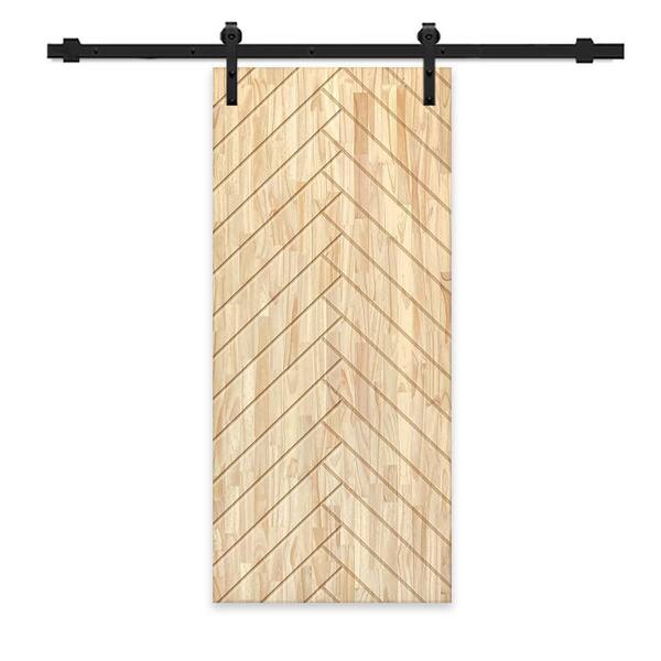 CALHOME 42 in. x 80 in. Natural Pine Wood Unfinished Interior Sliding Barn Door with Hardware Kit
