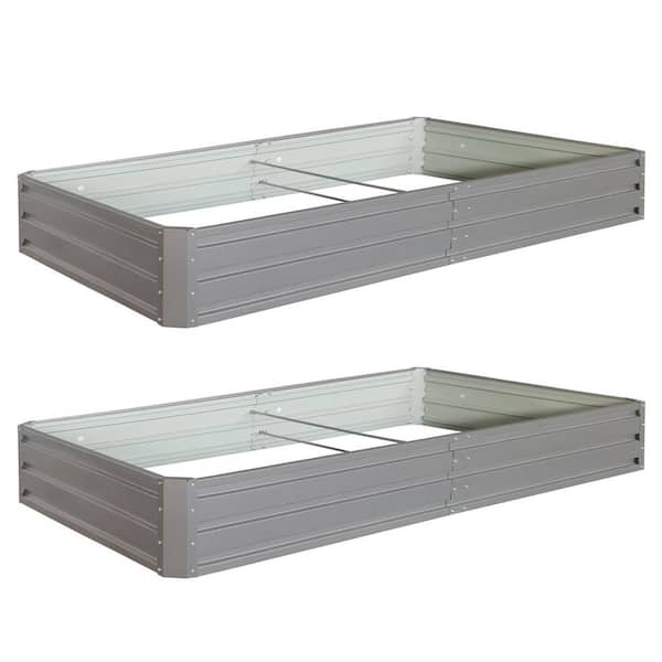 8 x 4 x 1 ft. Grey Metal Rectangle Outdoor Planter Box Garden Bed with opening botton (2-Pack)