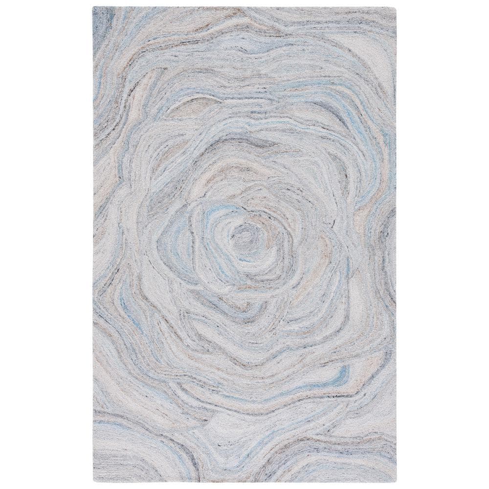 Handmade Beige and Blue Abstract Wool Area Rug, 3' x 5'