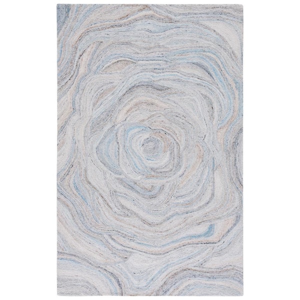 SAFAVIEH Abstract Beige/Blue Doormat 3 ft. x 5 ft. Floral Eclectic Area Rug