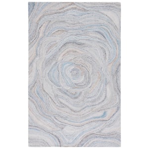 Abstract Beige/Blue 4 ft. x 6 ft. Floral Eclectic Area Rug