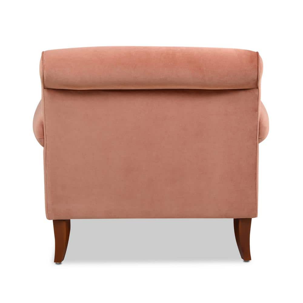 Elegant Peach Orange Velvet Wood Accent Chair with Handcrafted Comfort