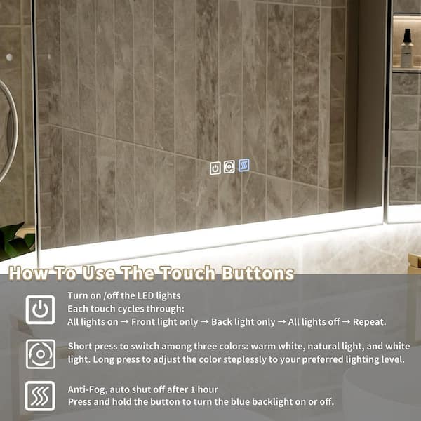Have a question about WELLFOR 54 in. W x 36 in. H Rectangular Framed  Tri-Fold LED Dimmable Defog Wall Bathroom Vanity Mirror in Silver with  Magnifier? - Pg 1 - The Home Depot