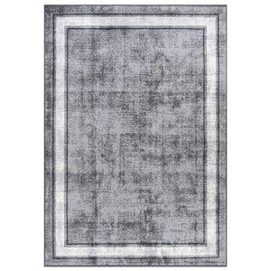 Contemporary Distressed Bordered Gray 5 ft. x 7 ft. Area Rug