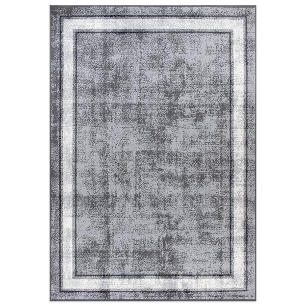 World Rug Gallery Contemporary Distressed Bordered Gray 7 ft. 10 in. x 10 ft. Area Rug