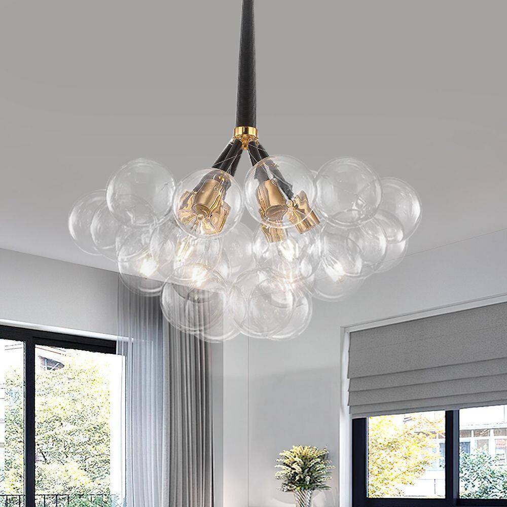 Y'INSP 6-Light Black Modern Unique Glass Bubble Chandelier with Bulbs ...