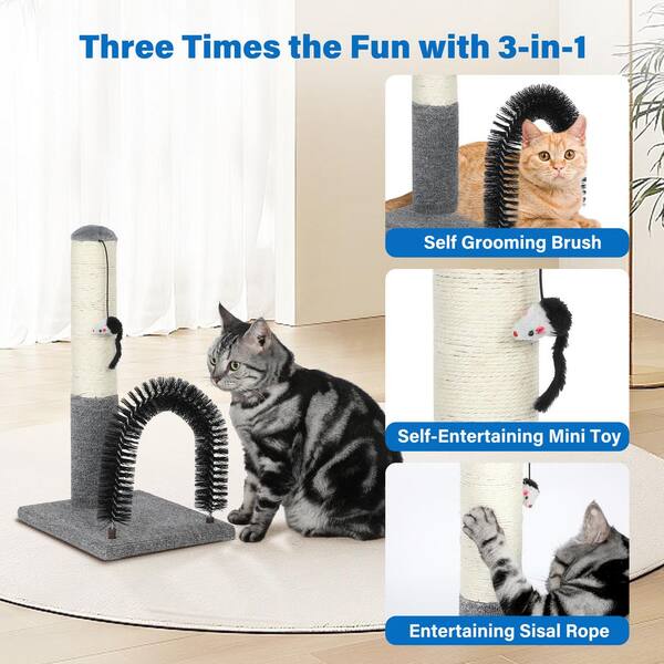 Tatayosi 18 in. Cat Scratching Post Pad with Cat Self Groomer Cat Scratcher with Cat Brush and Activity Dangling Ball J H W113472832 The Home Depot