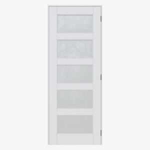 28 in. x 80 in. 5-Lite Frosted Glass Left Handed White Solid Core Single Interior Door with Quick Assemble Jamb