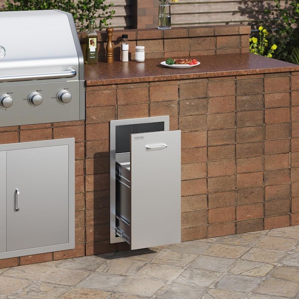 13.6 in. W x 26 in. H x 19.3 in. D Lower Sliding Rails Stainless Steel Outdoor Kitchen Trash Drawer with Handle