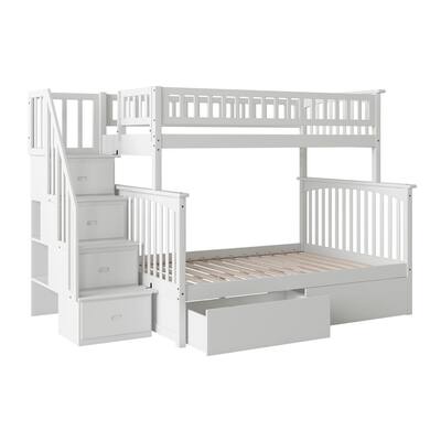 White Bunk Beds Kids Bedroom, Full Over Queen Bunk Bed With Trundle And Stairs