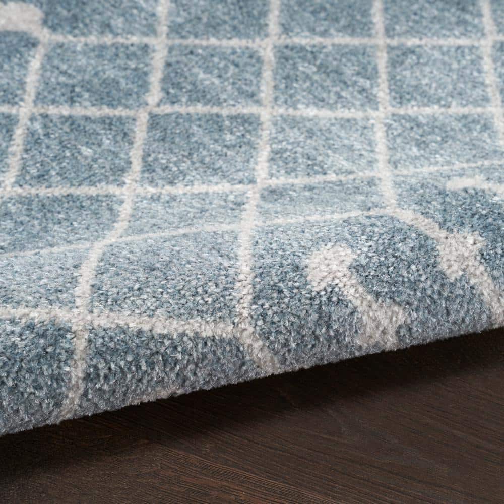 Astra Blue and Ivory Synthetic Trellis Runner Rug