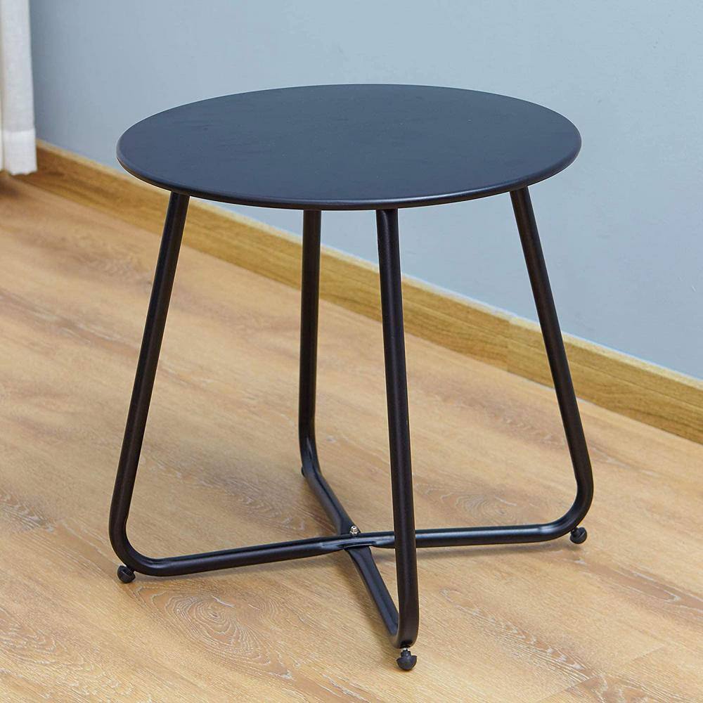Black Round Metal Outdoor End Table with Adjustable Feet