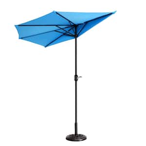 9 ft. Steel Half Round Patio Market Umbrella with Hand Crank Lift in Blue