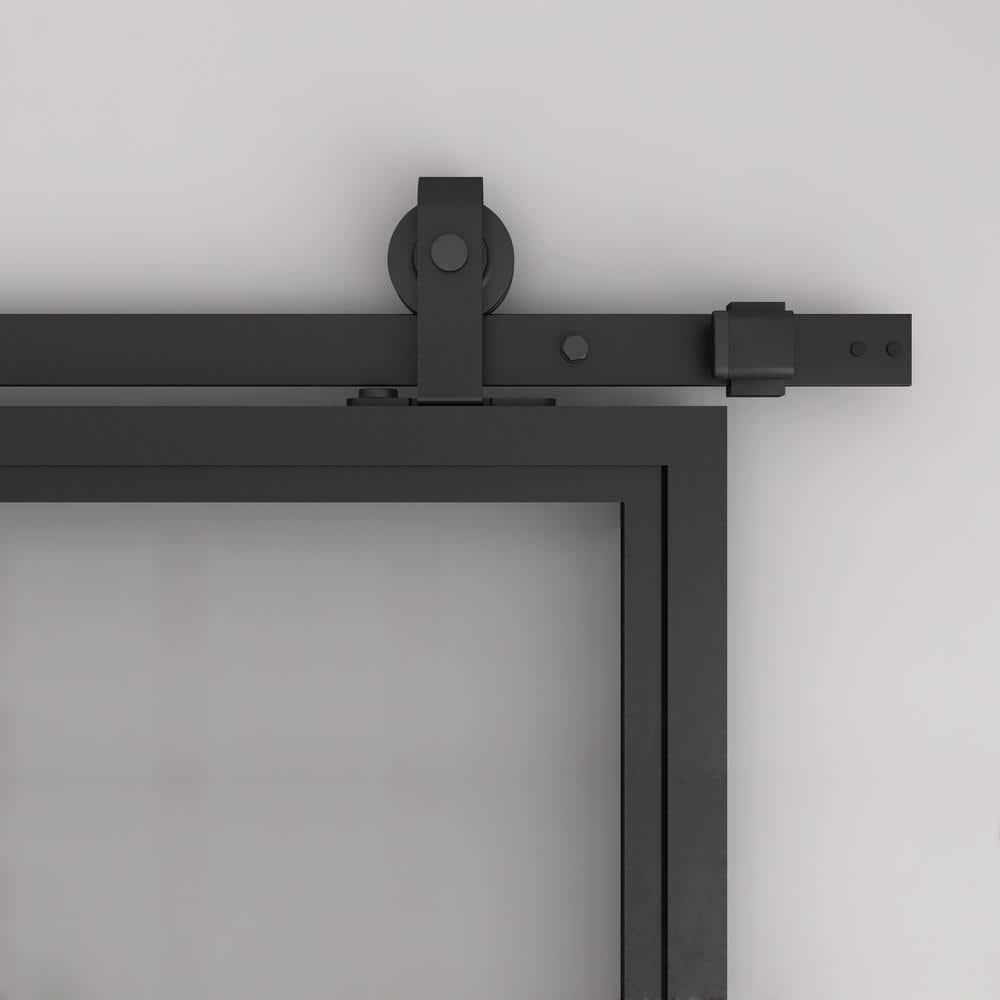 84" x 84" Black Steel Frame Frosted Glass Double Barn Door