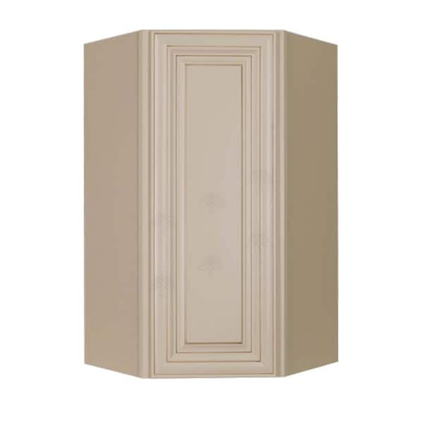 LIFEART CABINETRY Princeton Assembled 24 in. x 42 in. x 15 in. Wall Diagonal Corner Cabinet with 2 Doors 3 Shelves in Creamy White Glazed