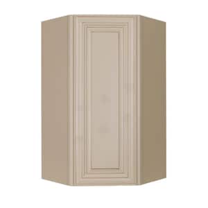 Princeton Assembled 24 in. x 42 in. x 12 in. Wall Diagonal Corner Cabinet with 2 Doors 3 Shelves in Creamy White Glazed