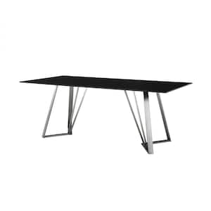 Cressida 39 in Black Glass and Stainless Steel Rectangular Dining Room Table