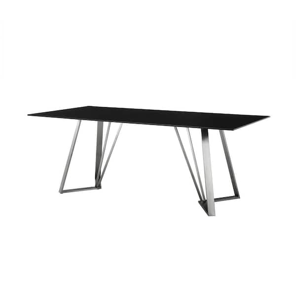 Armen Living Cressida 39 in Black Glass and Stainless Steel Rectangular Dining Room Table