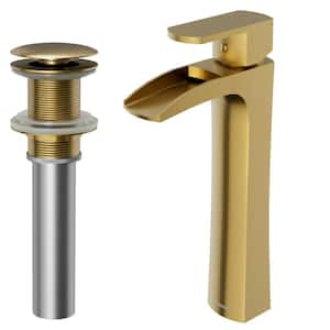 Kassel Single-Handle Single-Hole Vessel Bathroom Faucet with Matching Pop-Up Drain in Brushed Gold