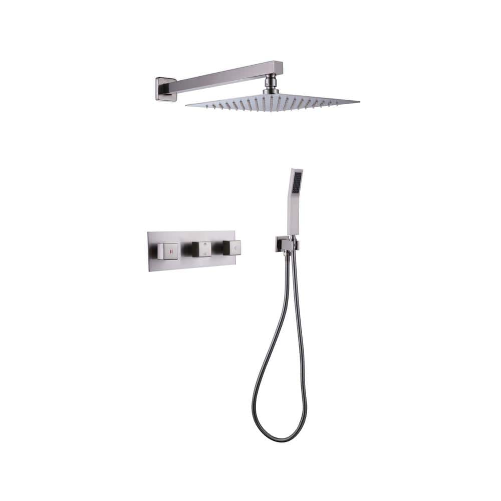 Triple Handles 2-Spray Patterns 2 Showerheads Shower Faucet Set 2.0 GPM wit