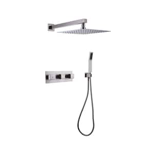 Triple Handles 2-Spray Patterns 2 Showerheads Shower Faucet Set 2.0 GPM with High Pressure Hand Shower in Cement Grey