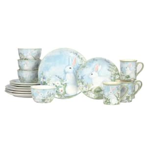 Easter Morning 16-Piece Assorted Colors Earthenware Dinnerware Set (Service for 4)