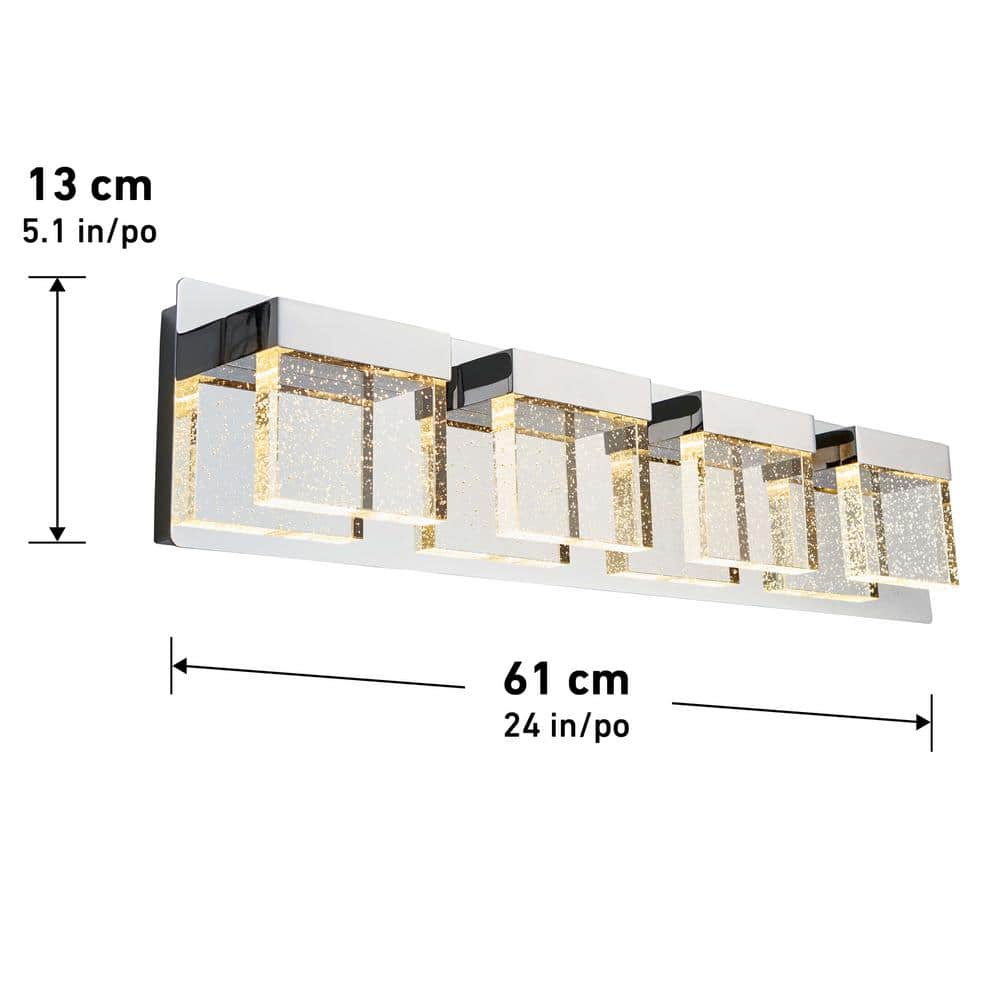 Chrome 24-Inch Dimmable LED Vanity Light with Glass Cubes