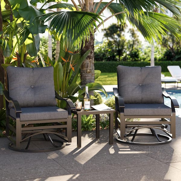 3-Piece Aluminum Swivel Outdoor Rocking Chair with Cushion Sand,Patio Conversation Set with Coffee Table,Garden,Backyard
