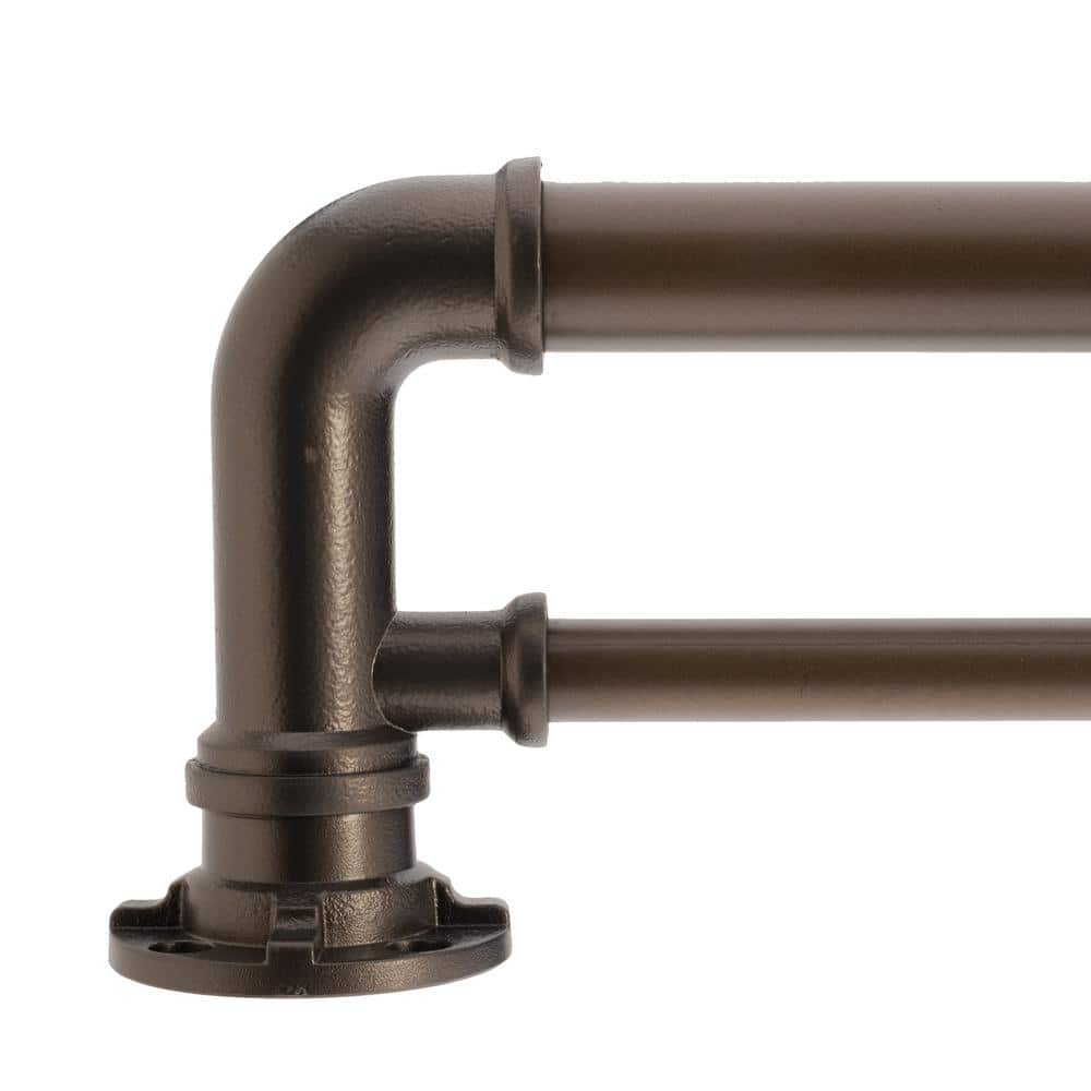 Dark Bronze Industrial Double Curtain Rod Set, 72-144 Inches