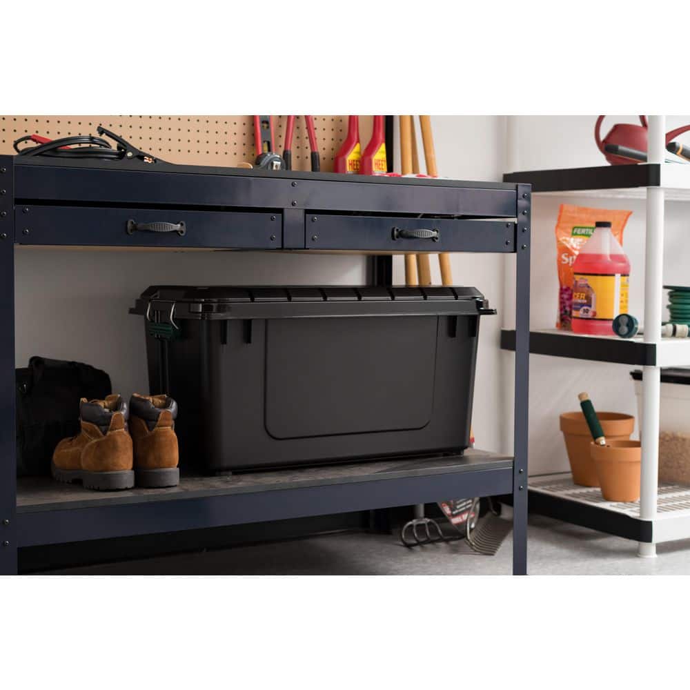 Heavy Duty Black Plastic Stackable Storage Tote with Lid