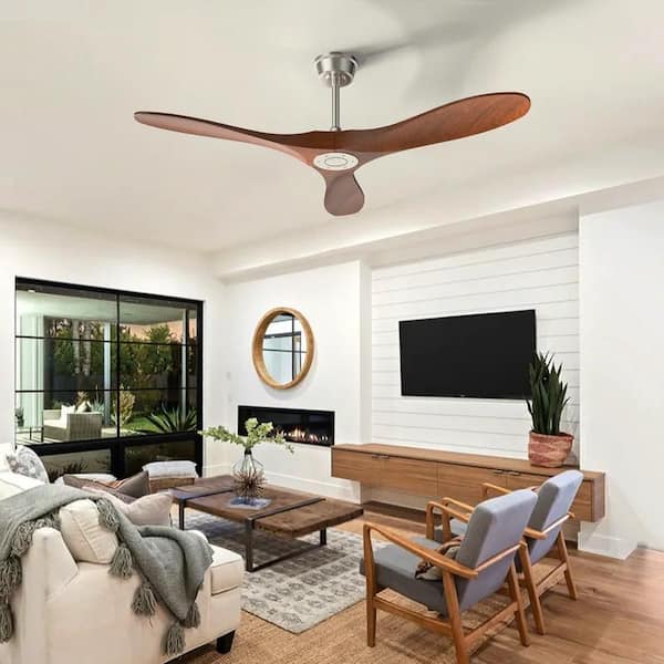 TOZING 52 in. Modern Indoor Brushed Nickel Wood Ceiling Fan for Bedroom or Living Room