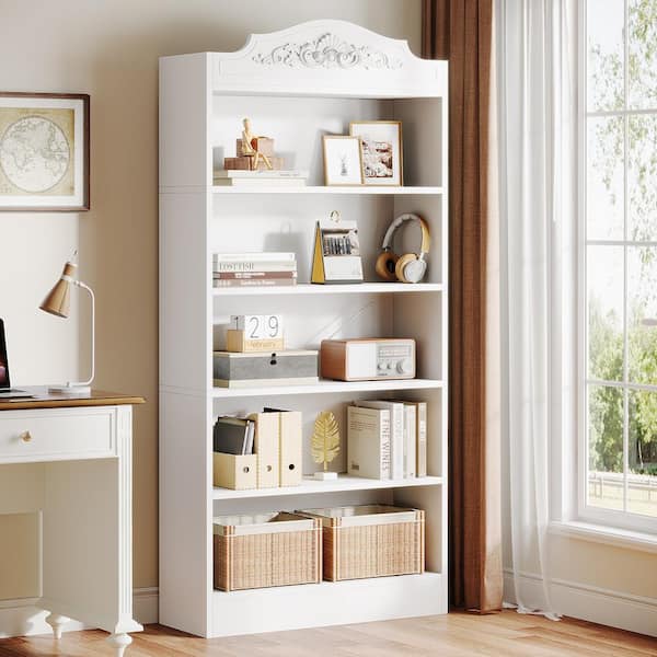 BYBLIGHT Eulas 72.8 in. Tall White Engineered Wood 5-Shelf Modern
