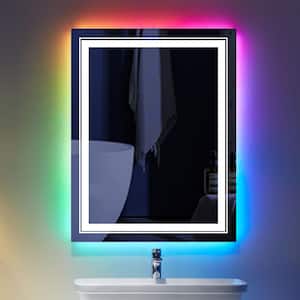 28 in. W x 36 in. H Rectangular Frameless LED Anti Fog Backlit and Front Lighted Wall Bathroom Vanity Mirror in RGB