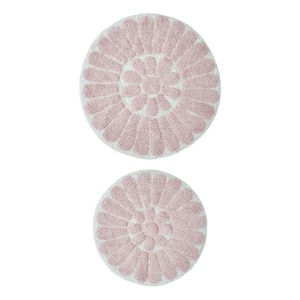 Chesapeake Bursting Flower 2piece White & Blush Round Bath Rug Set (24 in. and 30 in.)